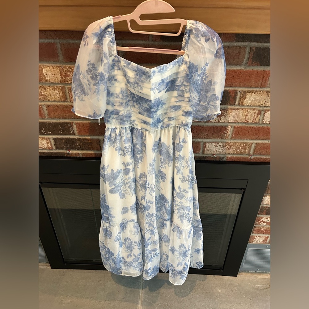 Abercrombie Blue Floral Off the Shoulder Puff Sleeve Dress